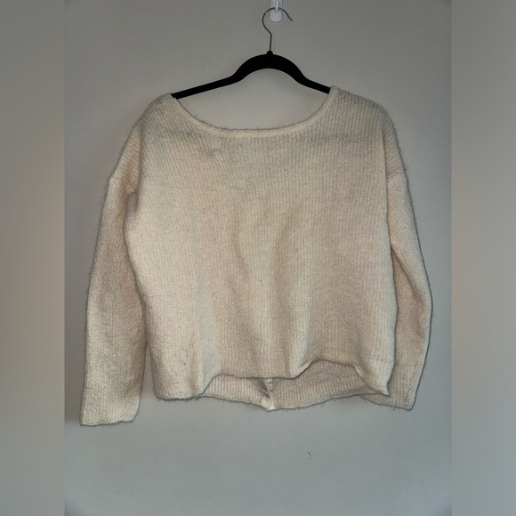 Sezane Barry Ecru Ivory Cream Mohair Alpaca V Neck Rib Knit Button Up Cardigan - Picture 5 of 7